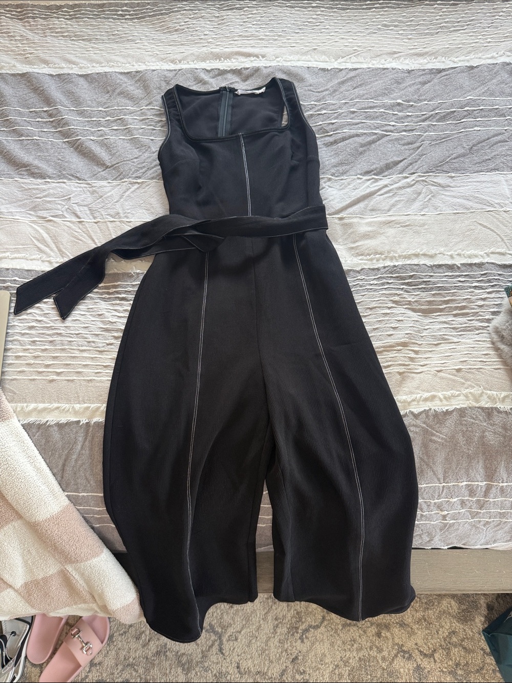 All in Favor Black Sleeveless Wide-Leg Jumpsuit with Self Tie